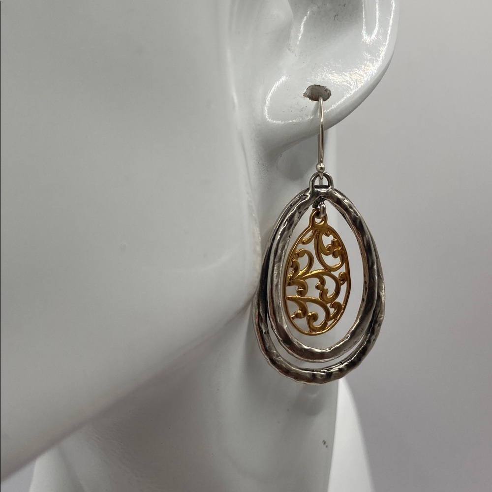 Or Paz Sterling Silver Two-Tone Teardrop Dangle Drop Earrings Pierced - Picture 10 of 10